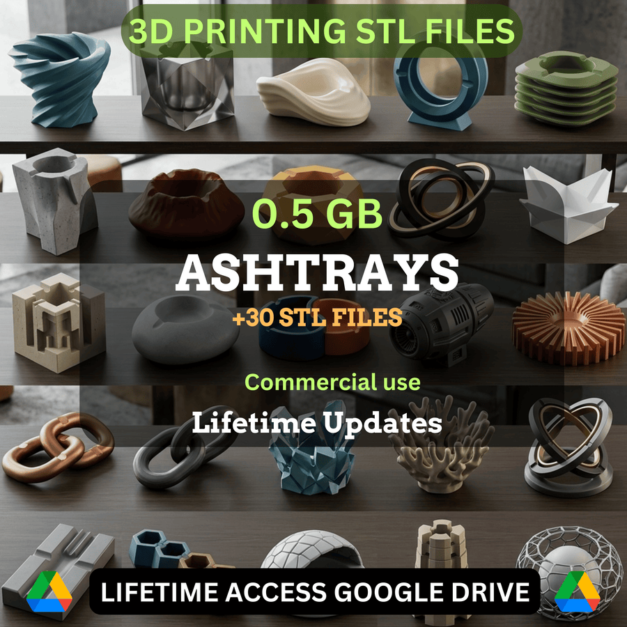 Ashtray STL Mini Bundle: 30 Exclusive STL Files for 3D Printing | 0.5GB Lifetime Updates | Google Drive