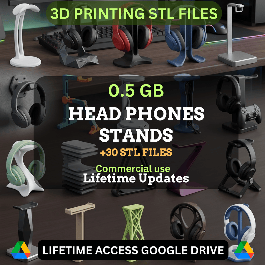 Headphone Stand STL Mini Bundle: 30 Exclusive STL Files for 3D Printing | 0.5GB Lifetime Updates | Google Drive