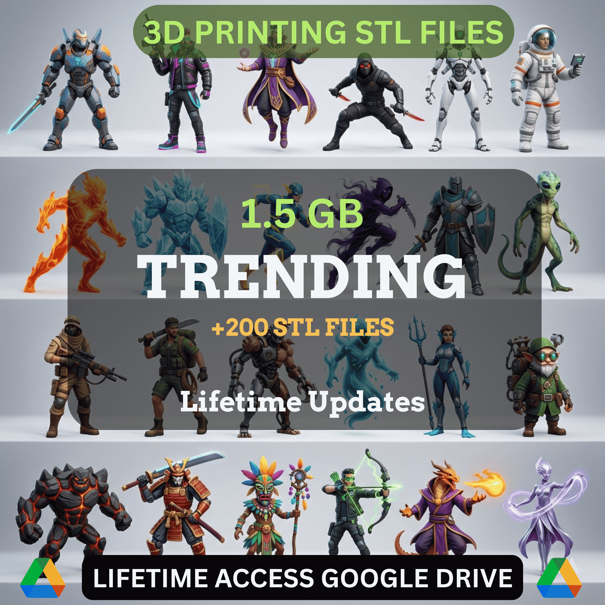 Trending STL Mega Bundle: 200+ STL Files for 3D Printing | 1.5GB Lifetime Updates | Google Drive