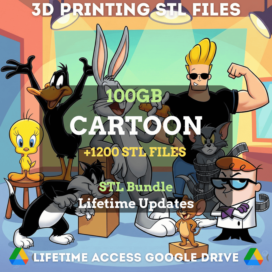 Cartoon STL Mega Bundle: 1,200+ STL Files for 3D Printing | 100GB Lifetime Updates | Google Drive