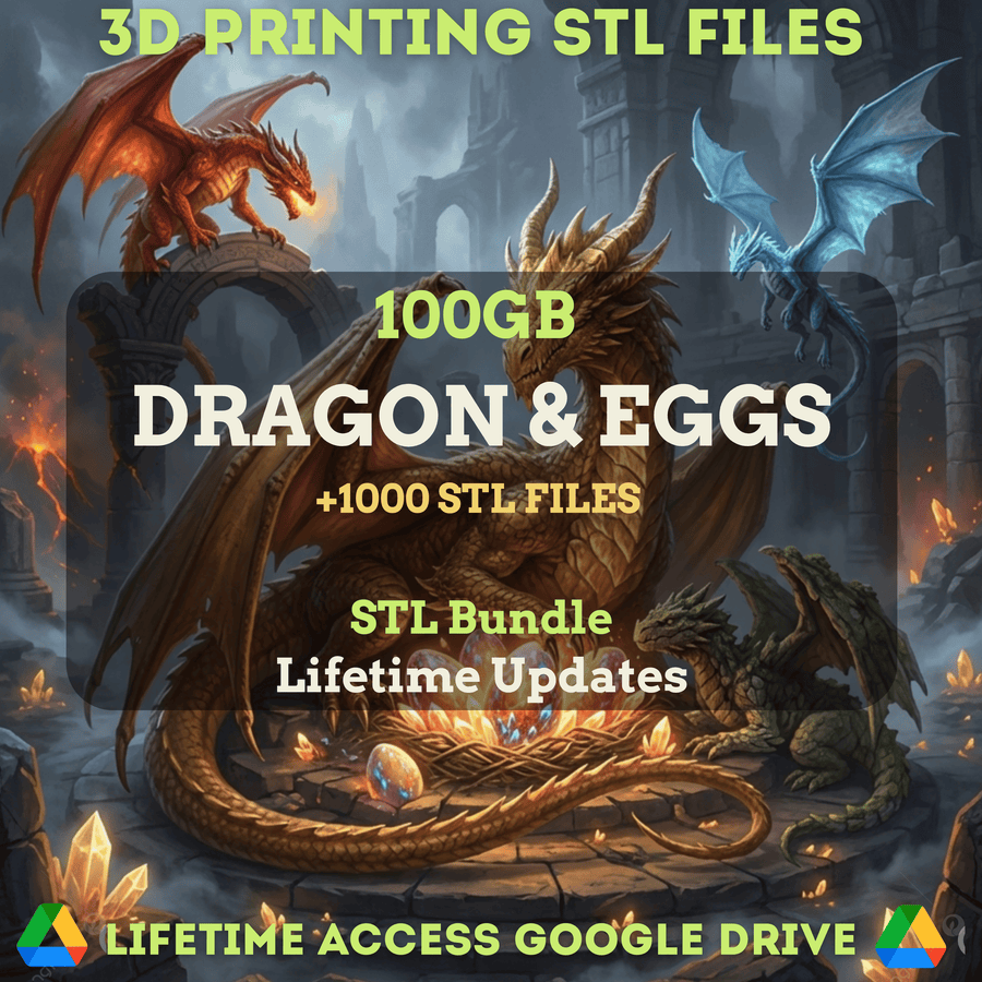 Dragons & Eggs STL Mega Bundle: 1,000+ STL Files for 3D Printing | 100GB Lifetime Updates | Google Drive