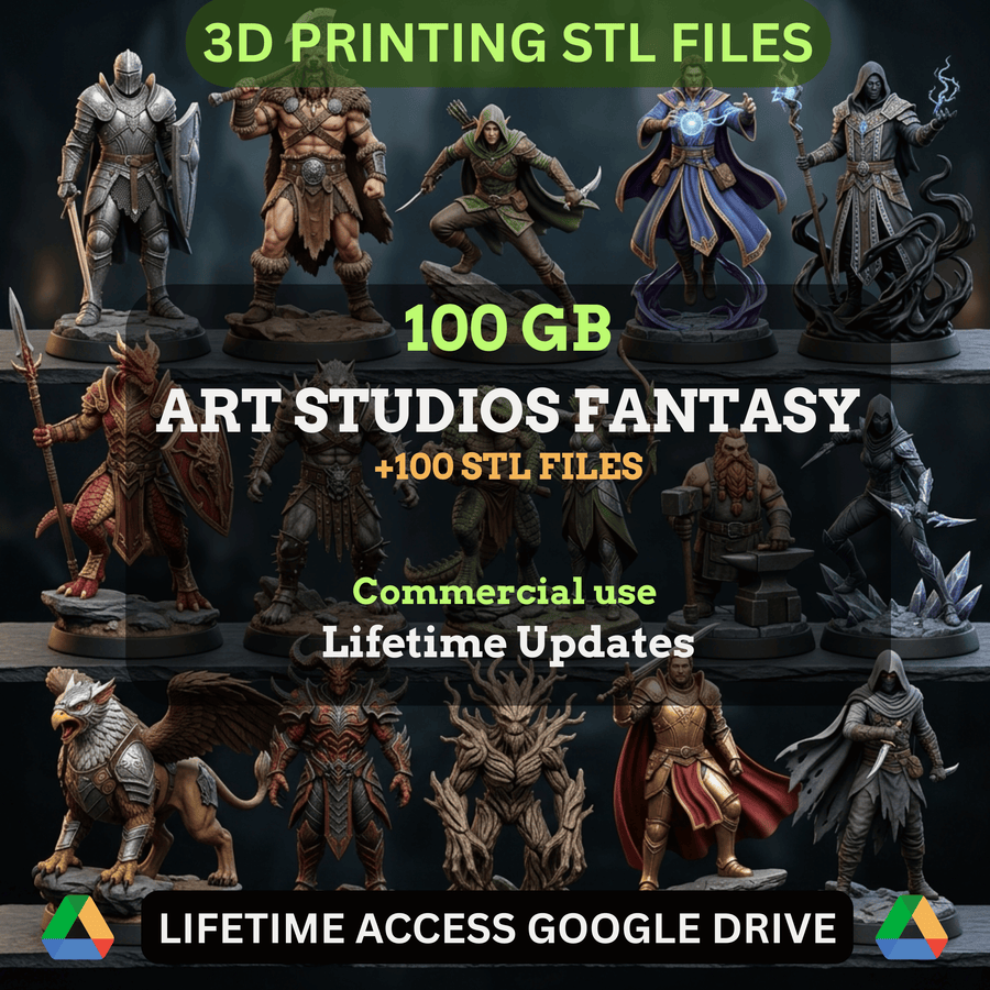 Fantasy Art Studio STL Mega Bundle: 100+ STL Files for 3D Printing | 100GB Lifetime Updates | Google Drive