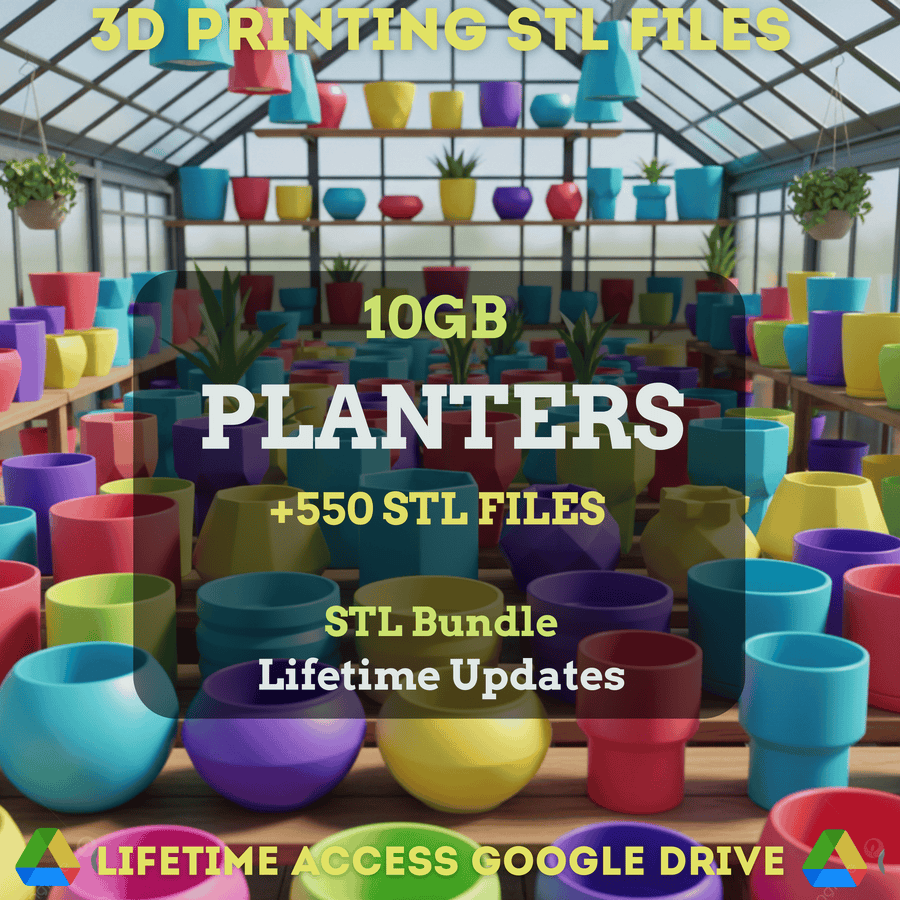 Planters & Pots STL Mega Bundle: 550+ STL Files for 3D Printing | 10GB Lifetime Updates | Google Drive