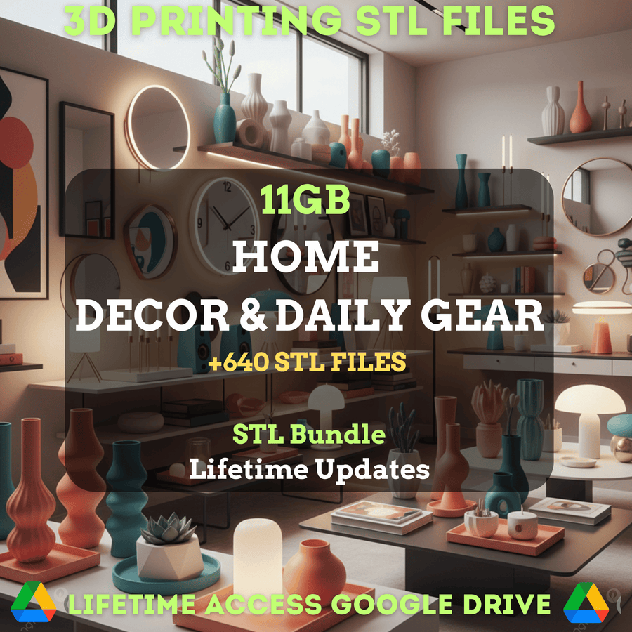 Home STL Mega Bundle: 640+ STL Files for 3D Printing | 11GB Lifetime Updates | Google Drive