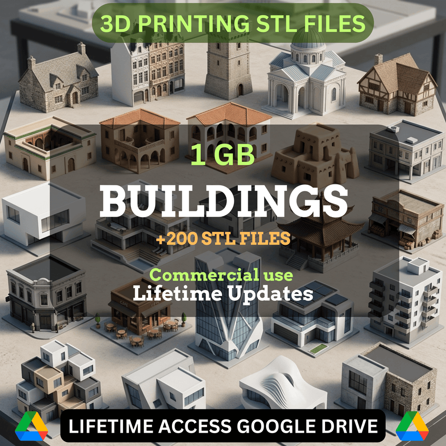 Buildings STL Mega Bundle: 200+ STL Files for 3D Printing | 1GB Lifetime Updates | Google Drive