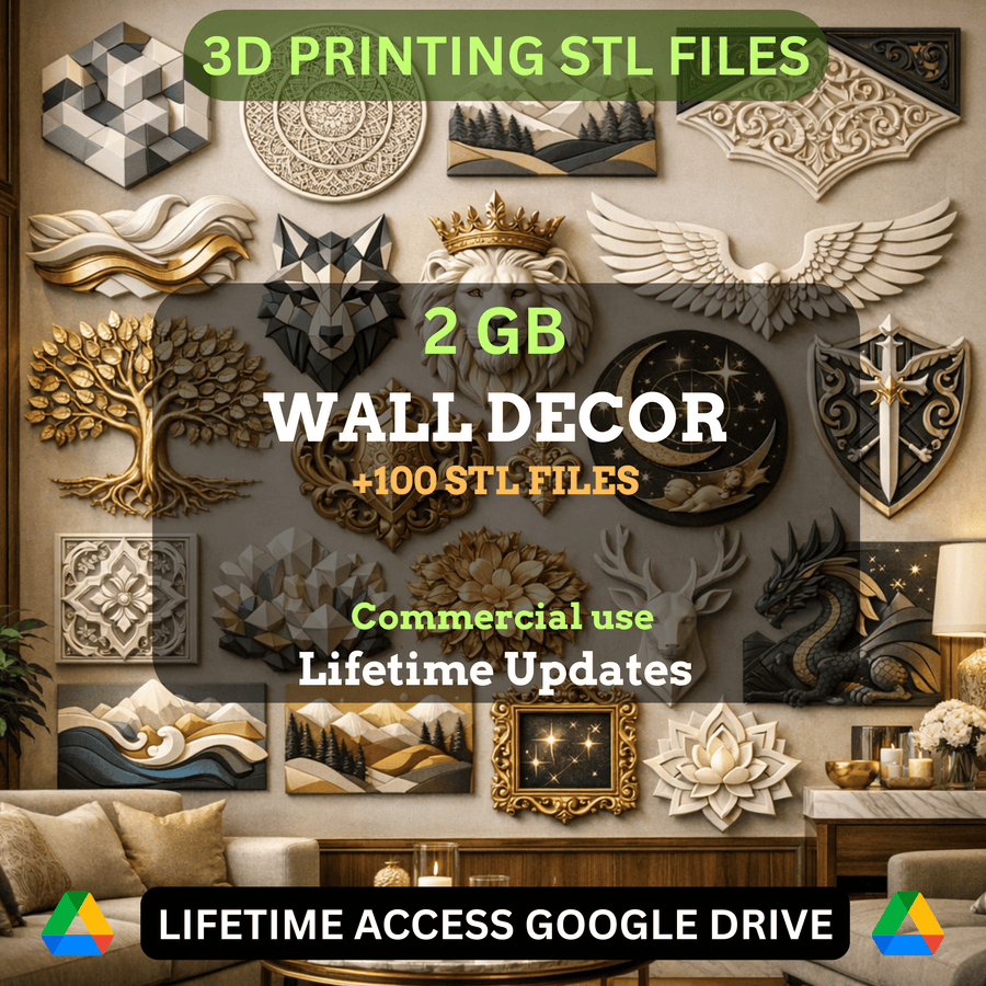 Wall Decor STL Mega Bundle: 100+ Exclusive STL Files for 3D Printing | 2GB Lifetime Updates | Google Drive