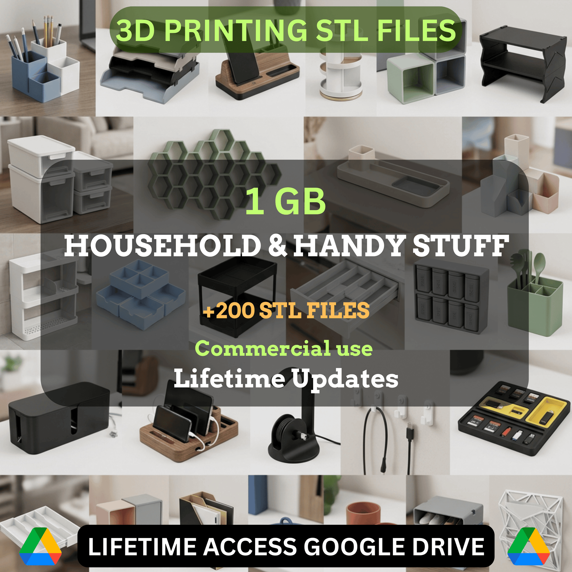 Household & Handy Stuff STL Mega Bundle: 200+ STL Files for 3D Printing | 1GB Lifetime Updates | Google Drive