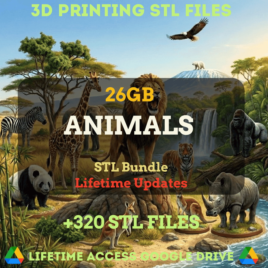 Animals STL Mega Bundle: 320+ STL Files for 3D Printing | 26GB Lifetime Updates | Google Drive