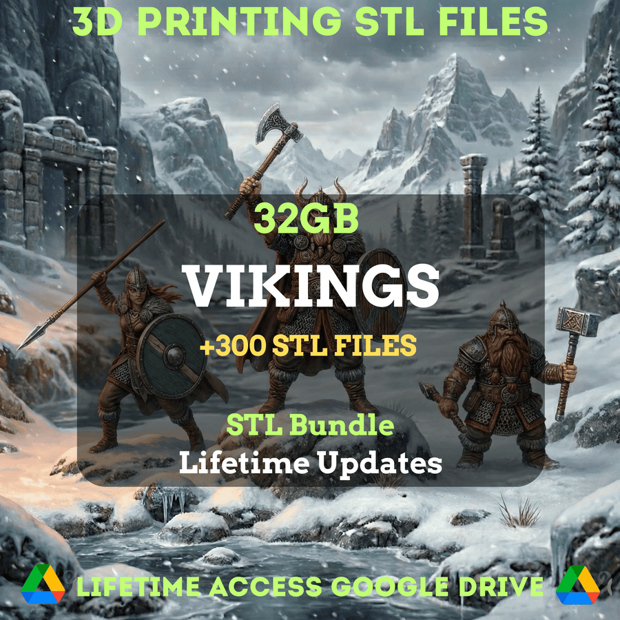 Vikings & Dwarves STL Mega Bundle: 300+ STL Files for 3D Printing | 32GB Lifetime Updates | Google Drive
