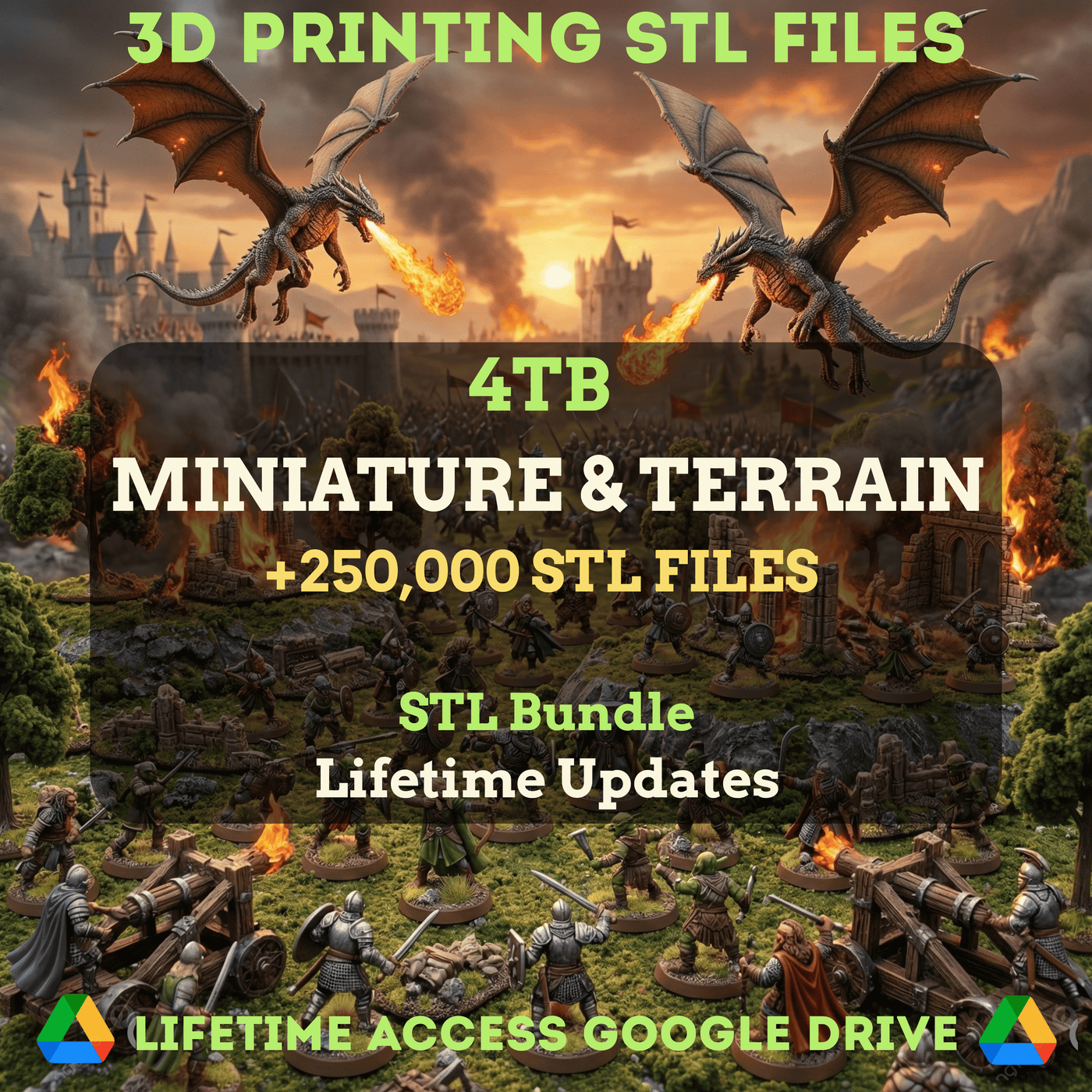 Miniatures & Terrains Mega Bundle: 250,000+ STL Files for 3D Printing | 4TB Lifetime Updates | Google Drive
