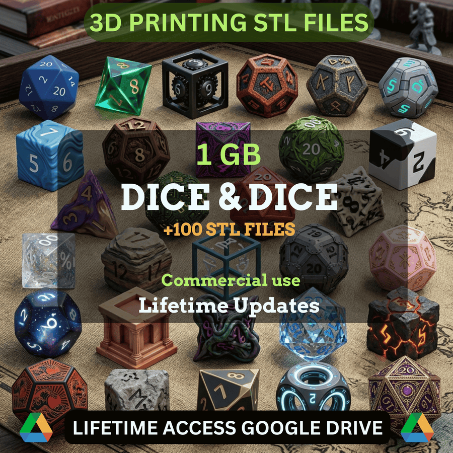 Dice & Dice Towers STL Mega Bundle: 100+ STL Files for 3D Printing | 1GB Lifetime Updates | Google Drive