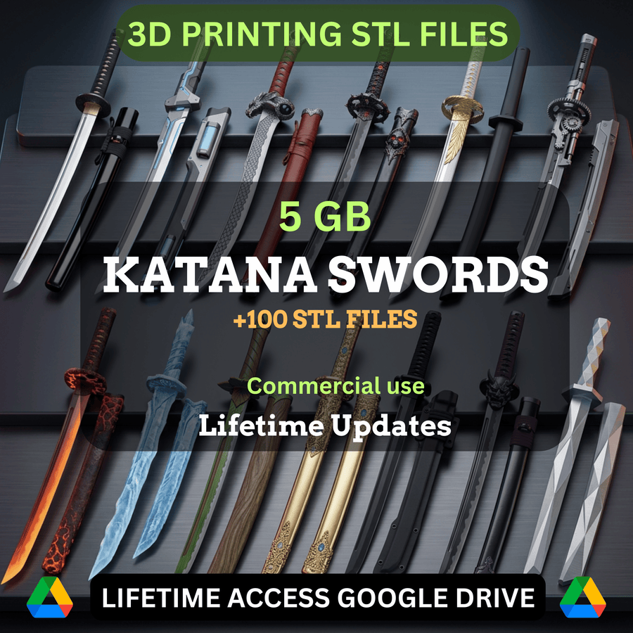 Katana Sword STL Mega Bundle: 100+ STL Files for 3D Printing | 5GB Lifetime Updates | Google Drive