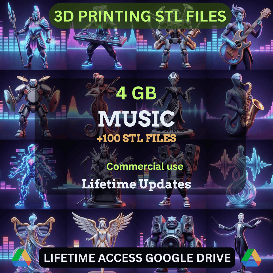 Music Decor & Essentials STL Mega Bundle: 100+ STL Files for 3D Printing | 4GB Lifetime Updates | Google Drive