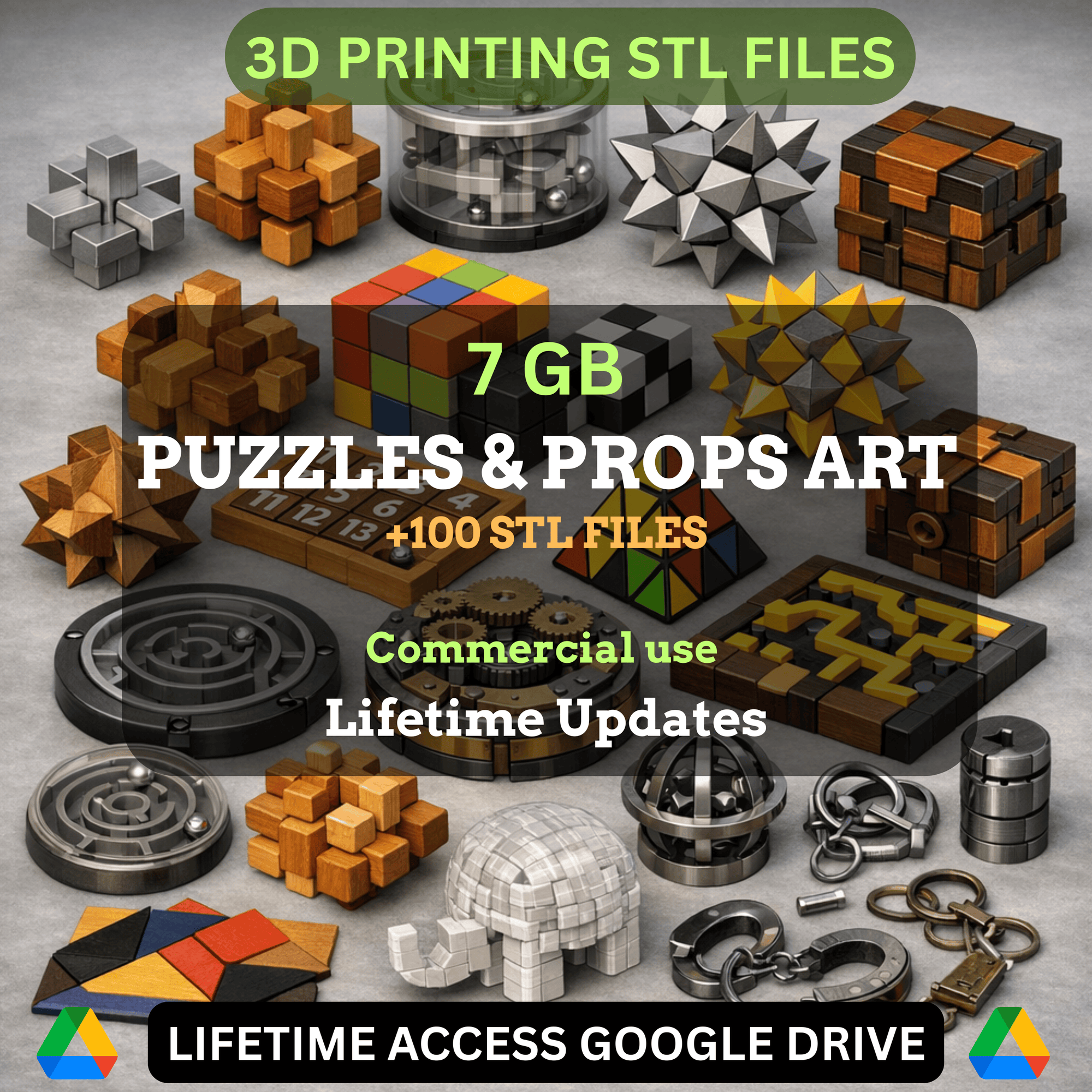 Puzzles & Props Art STL Mega Bundle: 100+ Files | 7GB Lifetime Updates | Google Drive