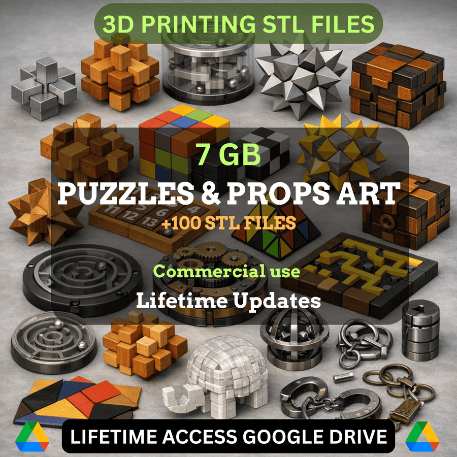 Puzzles & Props Art STL Mega Bundle: 100+ Files | 7GB Lifetime Updates | Google Drive