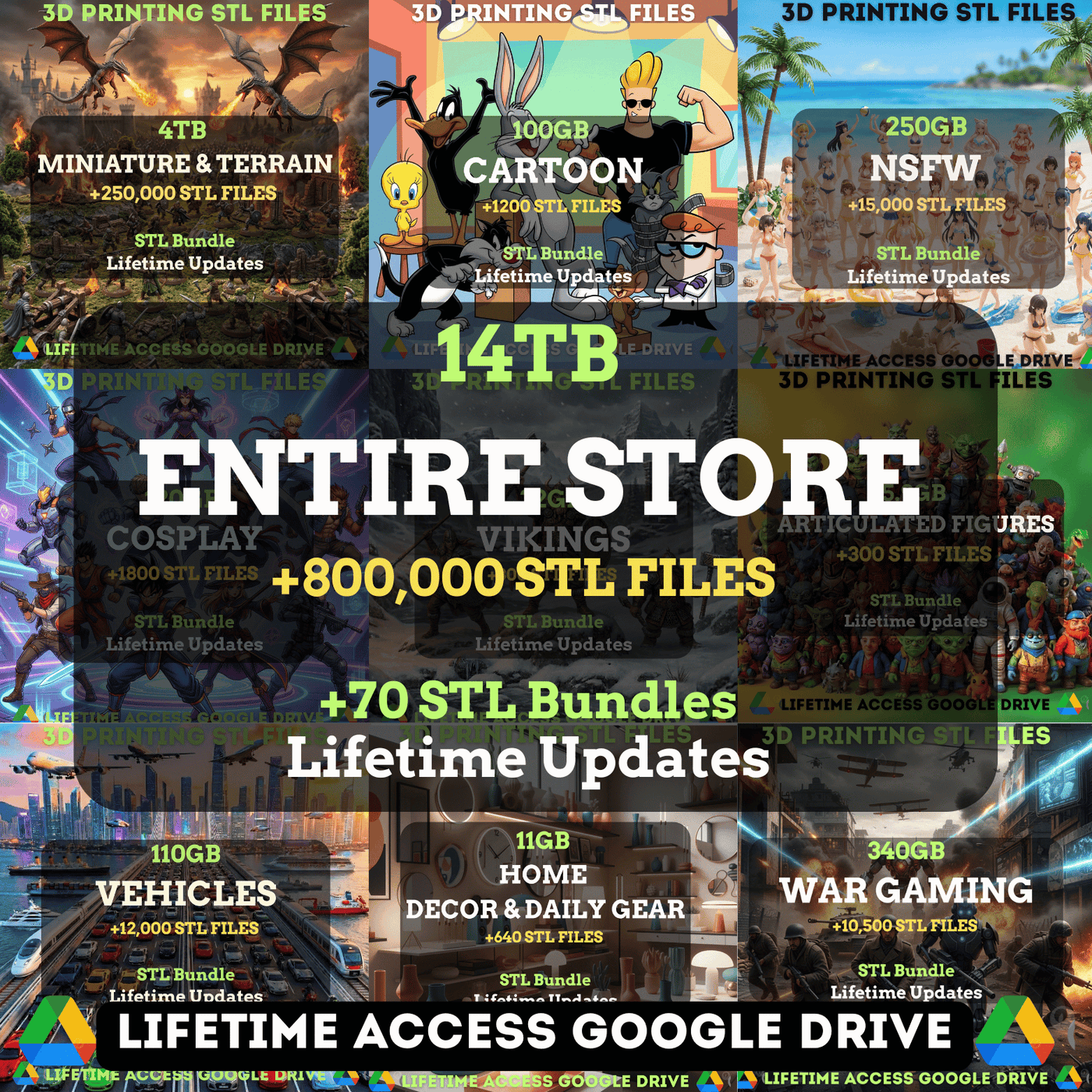 Entire Store STL Mega Pack: 800,000+ STL Files | 14TB Lifetime Updates | Google Drive Access
