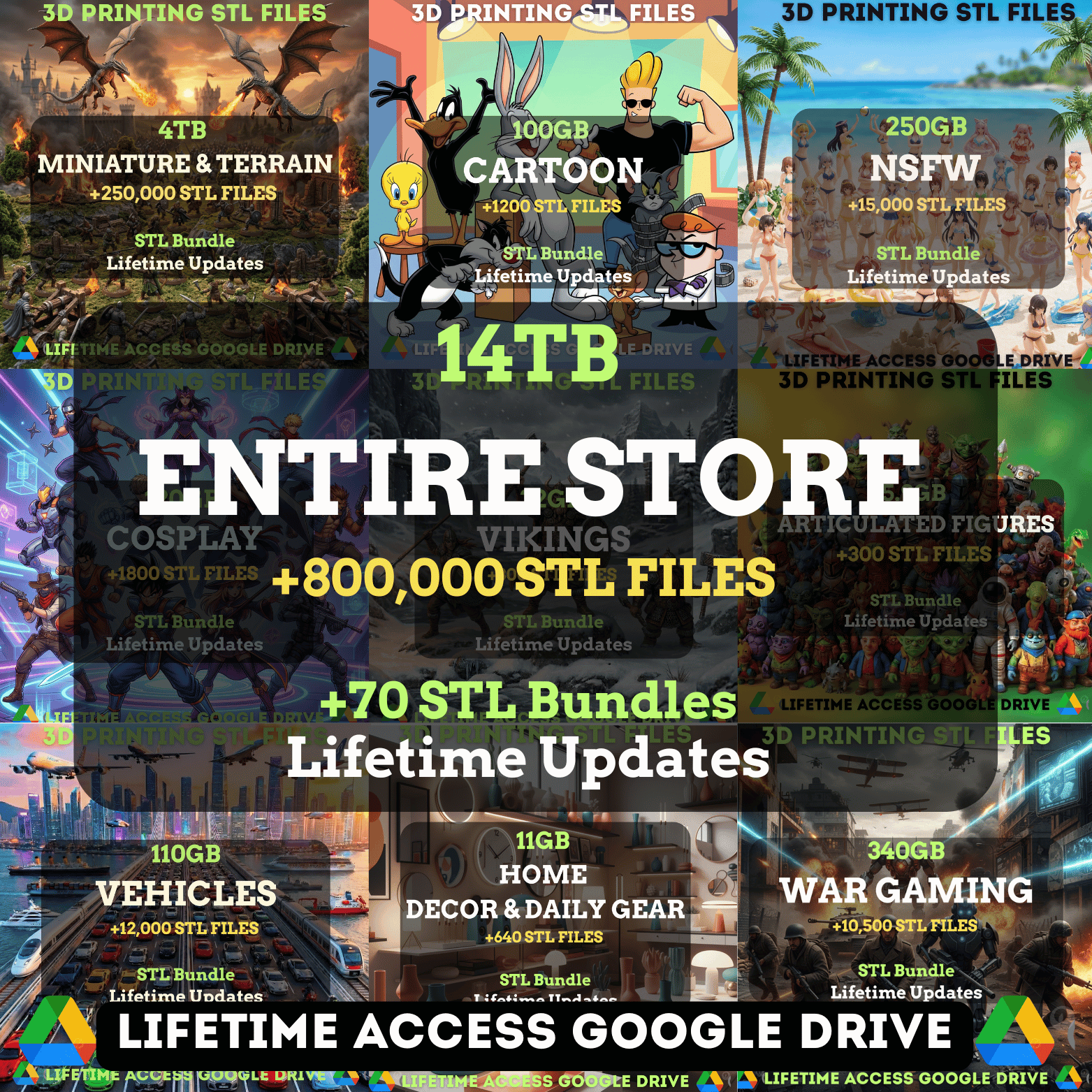 Entire Store STL Mega Pack: 800,000+ STL Files | 14TB Lifetime Updates | Google Drive Access
